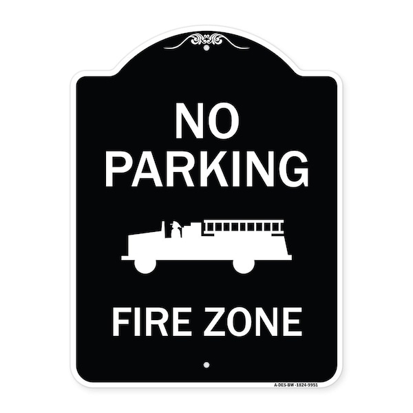 Designer Series-No Parking Fire Zone With Fire Truck Graphic, 24" x 18", BW-1824-9951